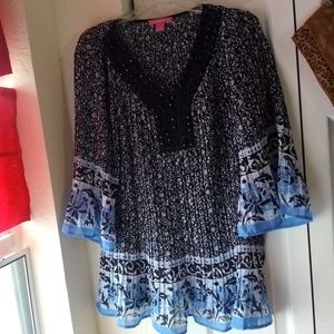 Blue peasant style blouse women's